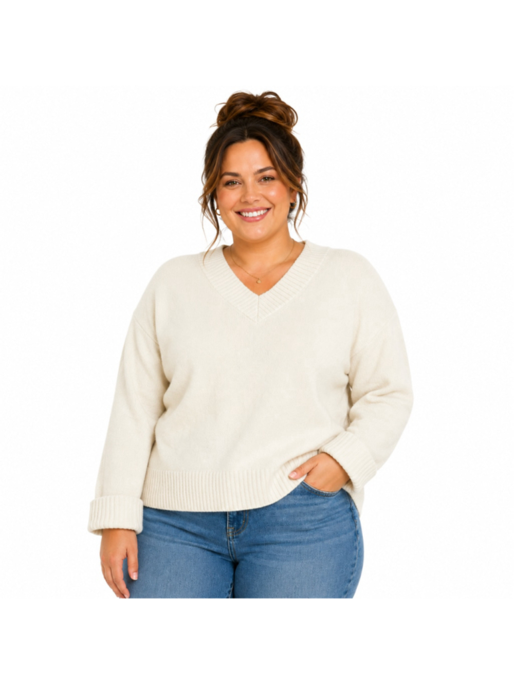 Women's A New Day Plus Size Cozy V-Neck Sweater – Cream – Size 4XL – NWT